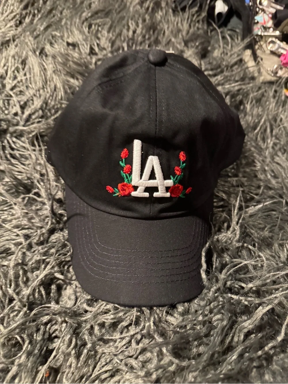 LA Embroidered Rose Black Women’s Baseball Cap